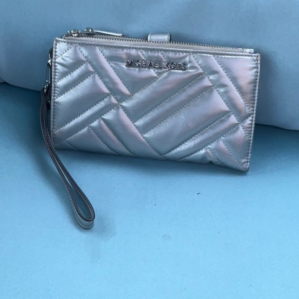 Michael Kors Metallic Silver Quilted Wristlet